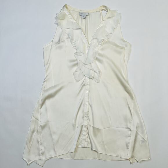 Soft Surroundings White Sleeveless Ruffle Tunic Blouse Shirt Size Small Sheer - Picture 5 of 13